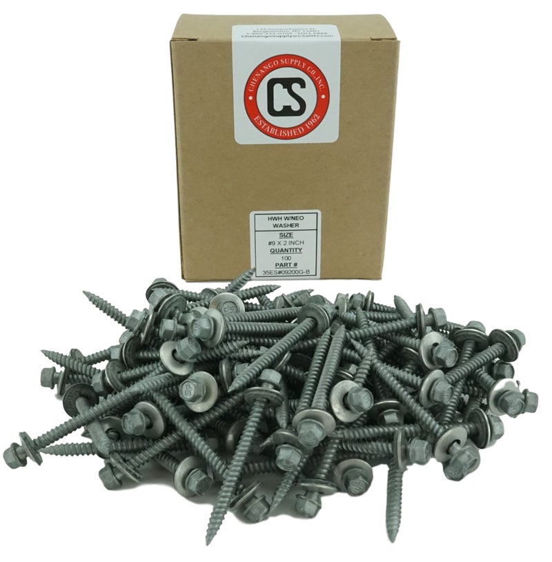 Chenango Supply #9 x 2"" Hex Washer Head Metal Roof Screw. Multiple Sizes. Self Starting/self Tapping Metal to Wood, Sheet Metal Roofing, siding Screws with EPDM Washer Seal. for Corrugated Roofing.(#9 x 2"") - Image 2